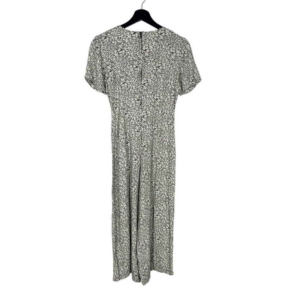 Vintage 90 Black White Micro Floral Short Sleeve Mid Tie Wide Leg Jumpsuit Small - Picture 4 of 10